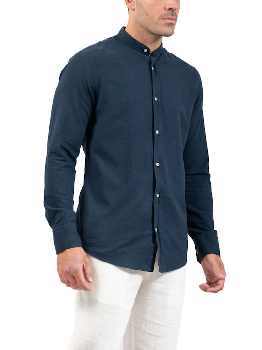 Vittorio Artist Men's Shirt Long Sleeve Linen Blue Navy