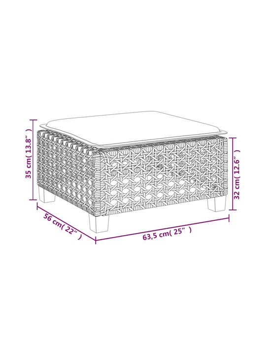 Băncuță Cub Pentru Exterior Rattan Cu Pernă Neagră 63.5x56x32cm