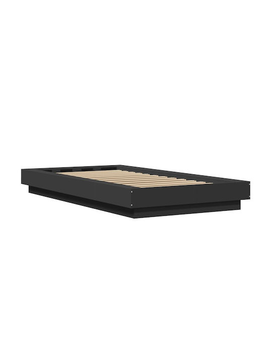 Suport Pat Single Din Lemn Negru Cu Plăci Pentru Saltea 90x200cm
