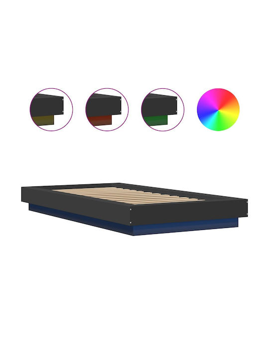 Suport Pat Single Din Lemn Negru Cu Plăci Pentru Saltea 90x200cm