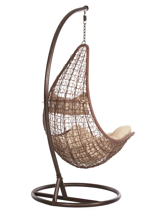 Millie Garten & Veranda Schaukel mit Basis und Kissen Sessel Rattan Braun L95xB95xH195cm