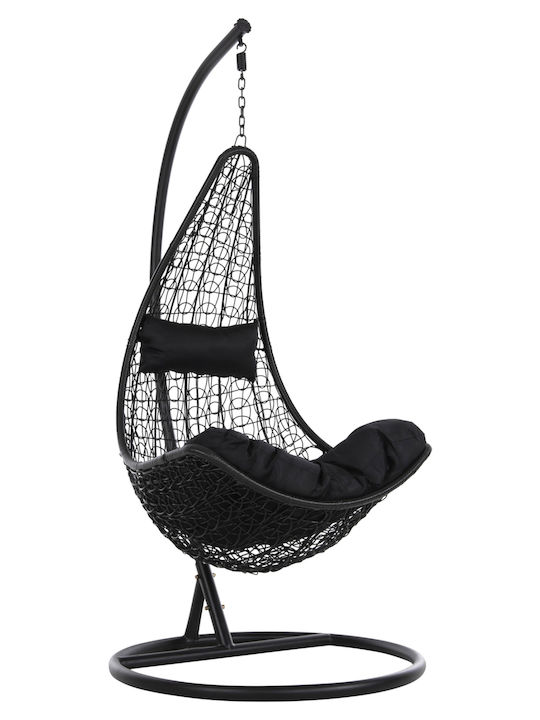 Millie Garten & Veranda Schaukel mit Basis und Kissen Sessel Rattan Schwarz L95xB95xH195cm