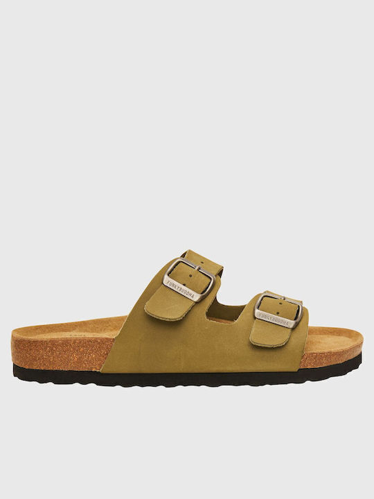 Leather Women's Flat Sandals in Green Color