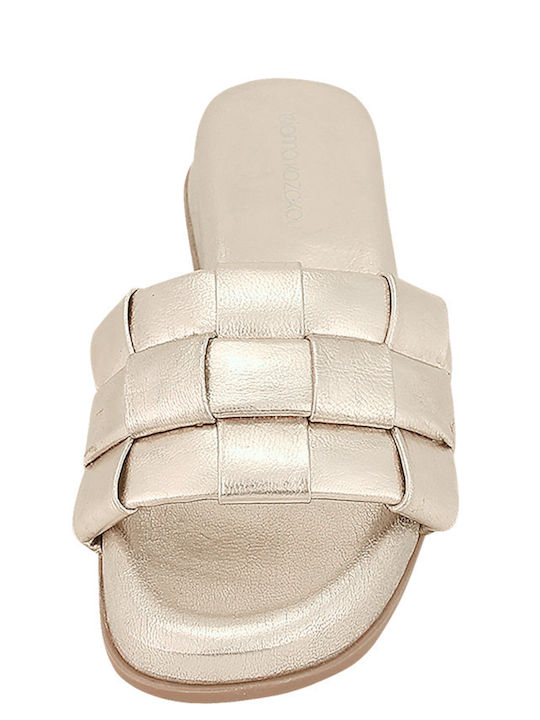 Nemel Leather Women's Flat Sandals in Gold Color
