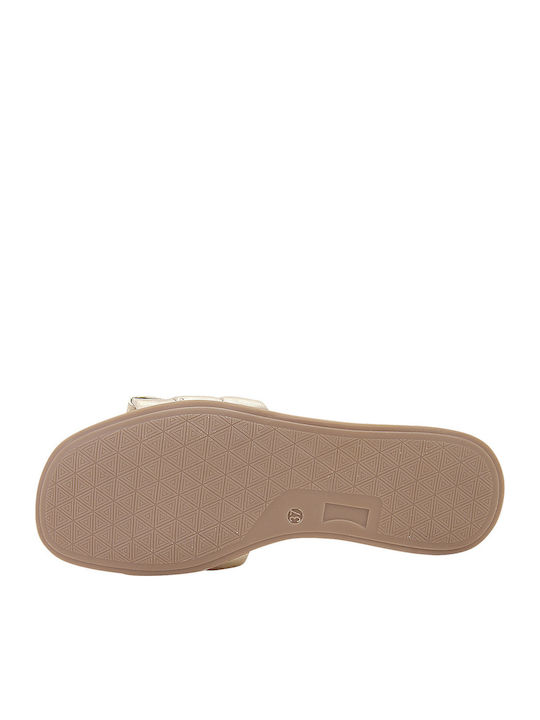 Nemel Leather Women's Flat Sandals in Gold Color