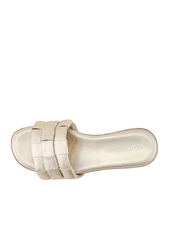 Nemel Leather Women's Flat Sandals in Gold Color