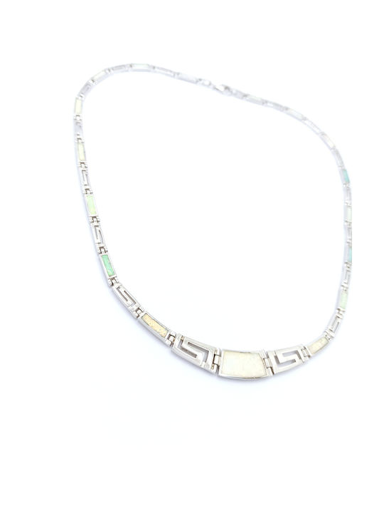 925 Silver Plated Necklace Modern Design Maianthros White Opal Stone