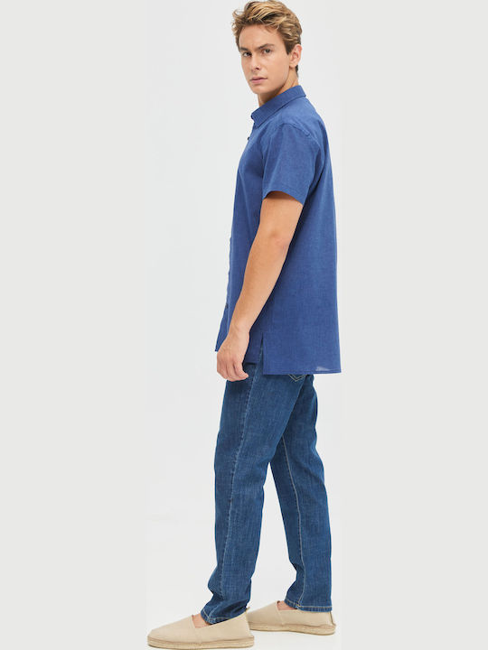 Short-sleeved Linen Shirt Blue