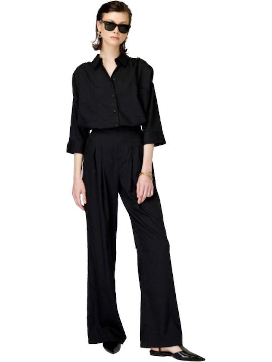 Dama Tesatura Pantaloni cu Elastic Negru