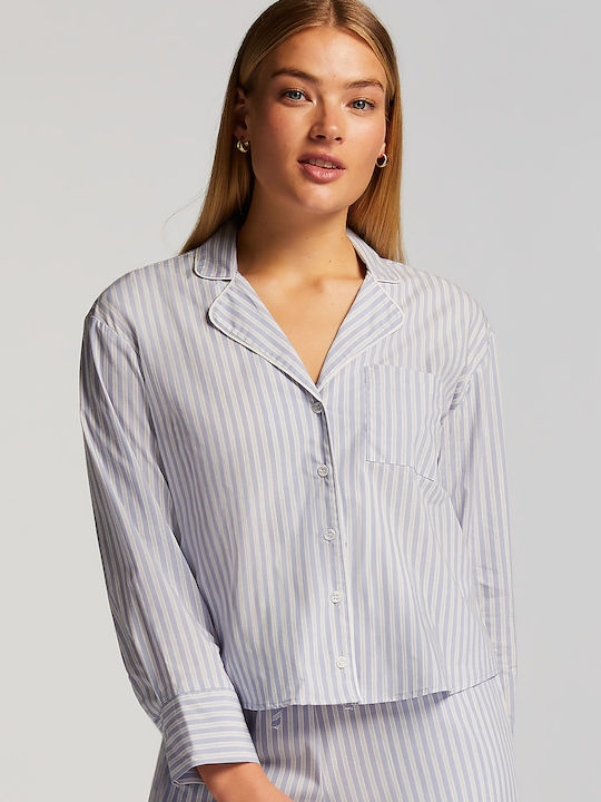 Hunkemöller Summer Women's Cotton Pyjama Top Blue Heron