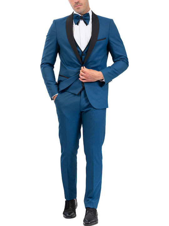 Men's Suit with Vest Slim Fit Petrol