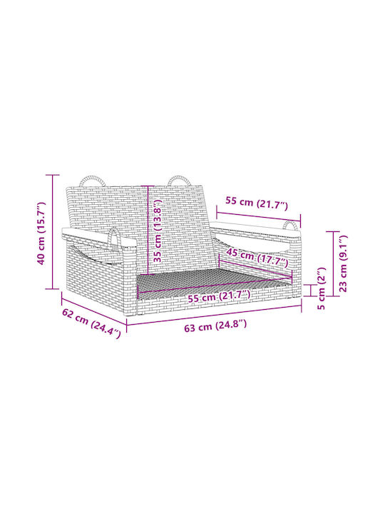 Rattan Swing Gray with 110kg Maximum Weight Capacity L63xW62xH40cm