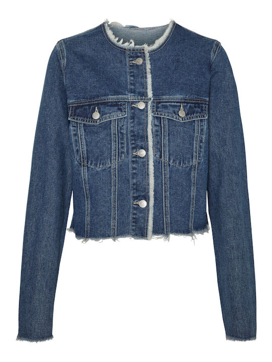 Women's Short Jean Jacket for Spring or Autumn Medium Blue