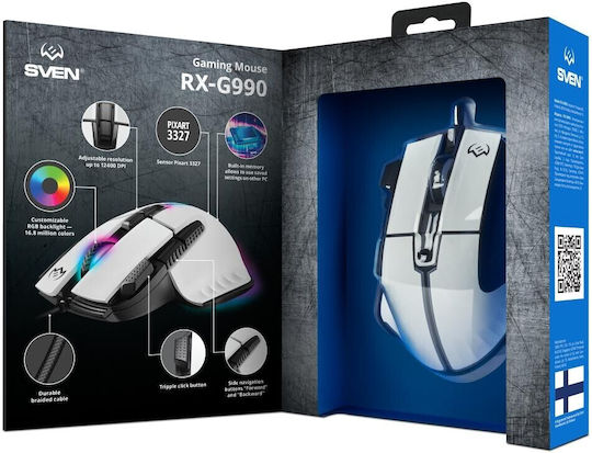 Sven RX-G990 RGB Gaming Ποντίκι 12400 DPI Λευκό