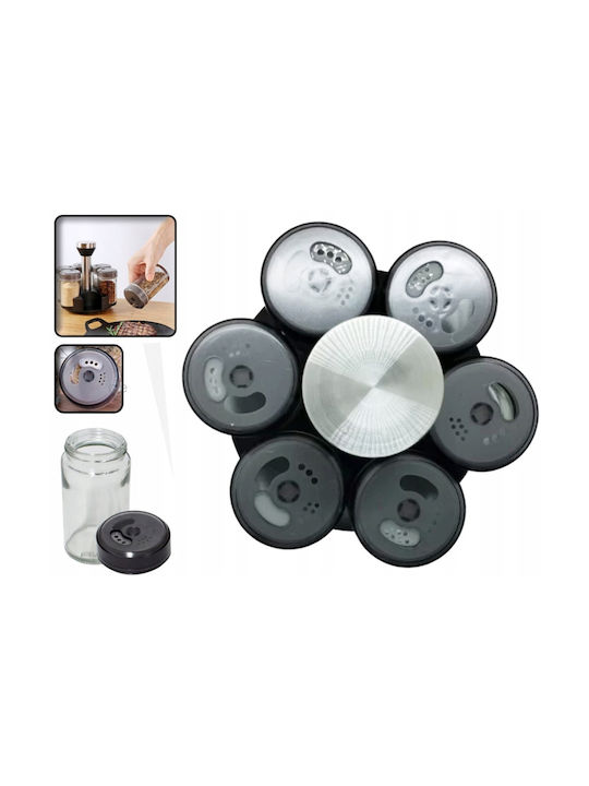 Glass Tabletop Rotating Spice Rack Black 6pcs