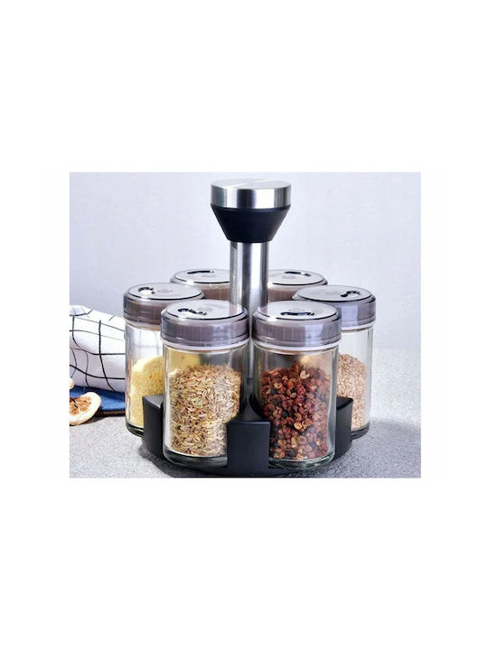 Glass Tabletop Rotating Spice Rack Black 6pcs