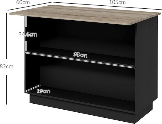 Bar Table Wooden Oak And Black 105x60x82cm