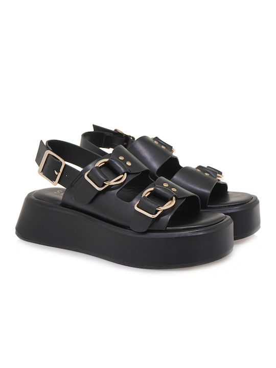 Seven Damen Flache Sandalen Flatforms in Schwarz Farbe