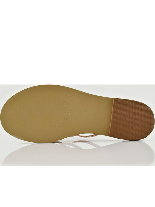 Leather Women's Flat Sandals in Gold Color