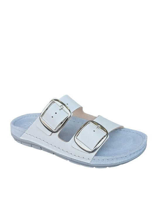 Sunny Sandals Leder Damen Flache Sandalen in Weiß Farbe