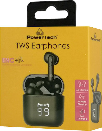 Powertech PT-1227 In-ear Bluetooth Handsfree Ακουστικά με Αντοχή στον Ιδρώτα και Θήκη Φόρτισης Μαύρα