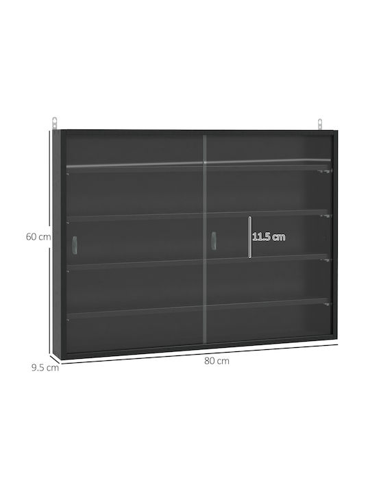 Wall Mounted Particle Board Living Room Display Cabinet with Glass Black 80x9.5x60cm