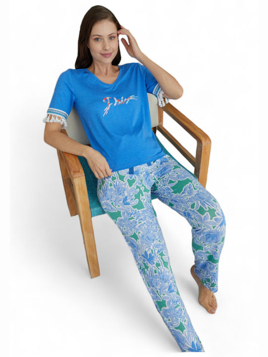 Summer Women's Pyjama Set Cotton Blue