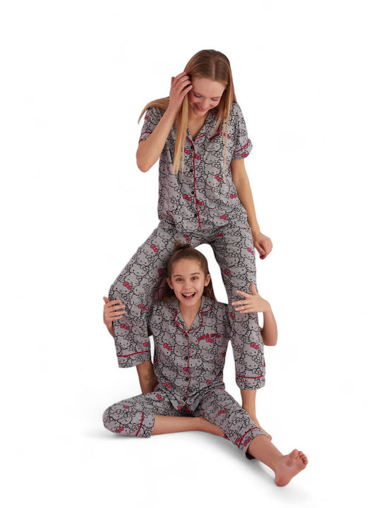 Siyah Inci Summer Women's Pyjama Set Cotton Gray