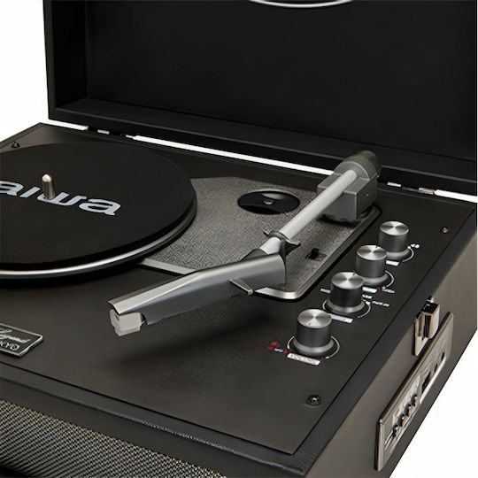 Aiwa VPX-1971/BK Suitcase Turntables with Preamp and Built-in Speakers Black