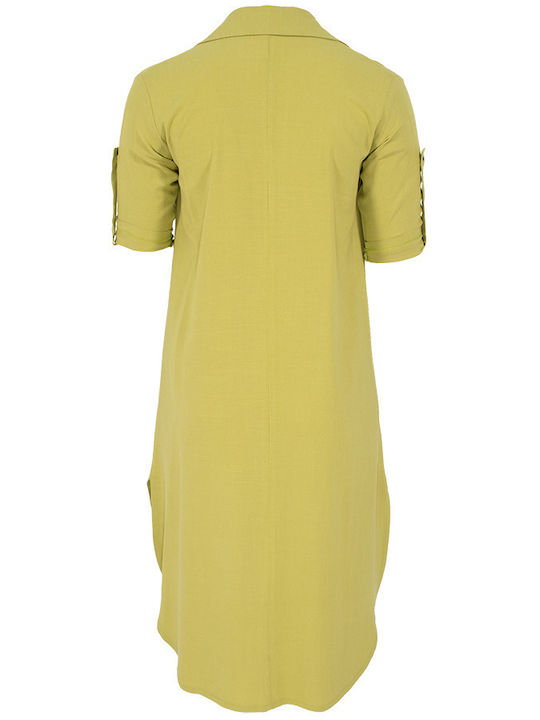 Green Midi Dress with Polo Collar