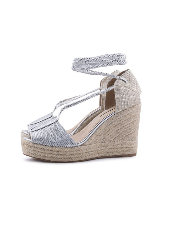 Baroque Platforme dama în stil espadrile Argint