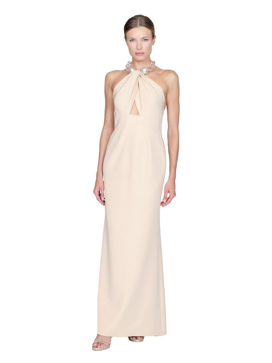 Tassos Mitropoulos Maxi Kleid für Hochzeit / Taufe Offener Rücken Beige