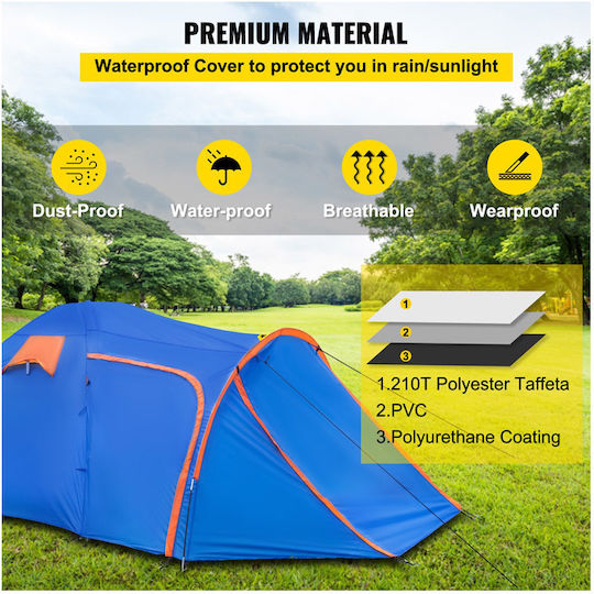 Vevor Camping Tent Tunnel Blue 3 Seasons for 3 People 405x215x170cm
