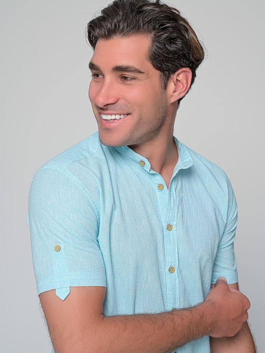 Ben Tailor Men's Shirt Short Sleeve Linen Turquoise