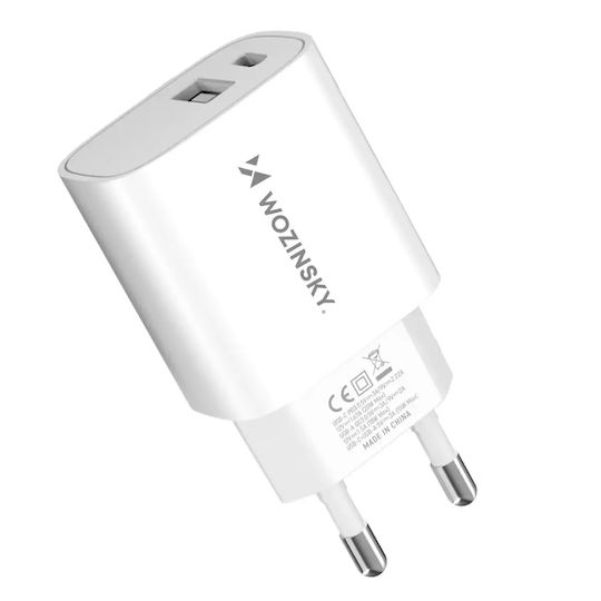 Wozinsky Φορτιστής Χωρίς Καλώδιο με Θύρα USB-A και Θύρα USB-C 20W Power Delivery / Quick Charge 2.0 Λευκός (WGWCW)