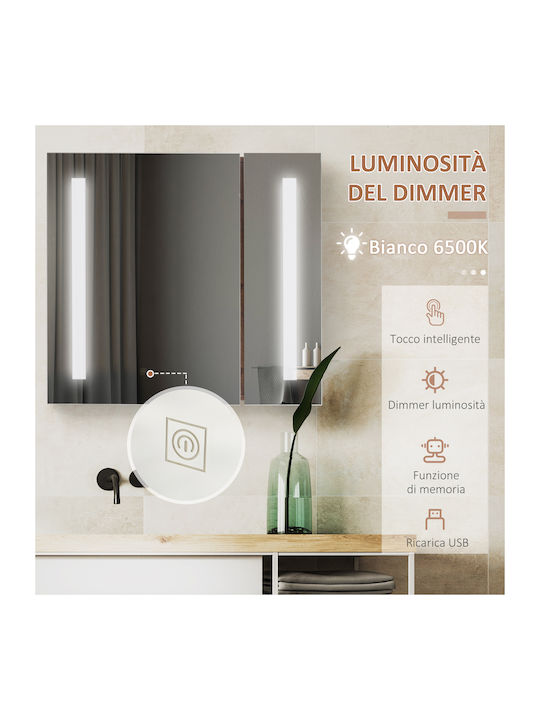 Kleankin Bathroom Mirror Led made of Particle Board with Shelf 70x15cm Brown