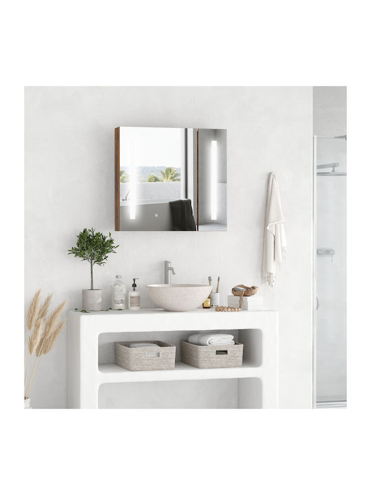 Kleankin Bathroom Mirror Led made of Particle Board with Shelf 70x15cm Brown