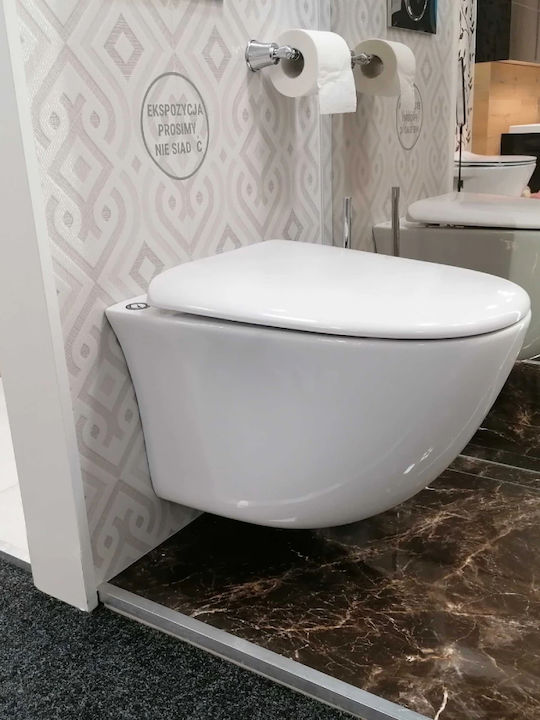 Rak Ceramics Wandhängende Toilette Randlos mit Spülung mit Schlank Deckel Duroplast Sanftes Schließen Weiße