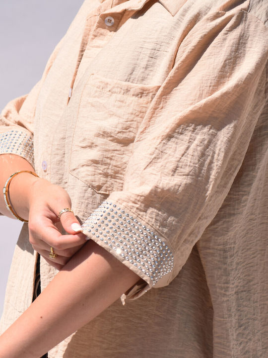 Damen Leinen Hemd Beige