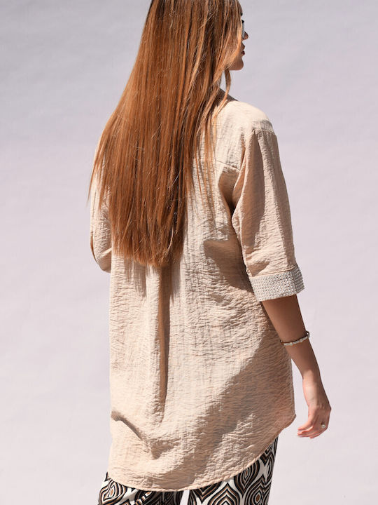 Damen Leinen Hemd Beige
