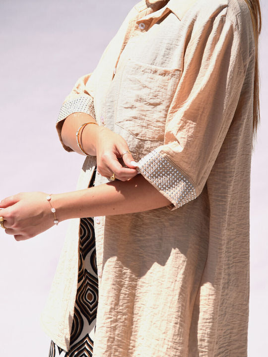 Damen Leinen Hemd Beige