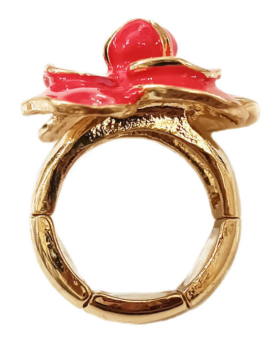 Damenring Gold Rote Blume Innen Elastisch Baria