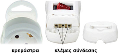 Top Electronics Πολύπριζο Ασφαλείας 3 Θέσεων με Διακόπτη Χωρίς Καλώδιο Λευκό