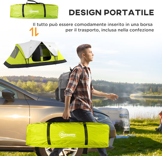 Outsunny Camping Tent Tunnel Green with Double Cloth 3 Seasons for 4 People 450x215x180cm