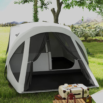 Outsunny Cort Camping Gri 4 Sezoane pentru 4 Persoane 430x300x190cm