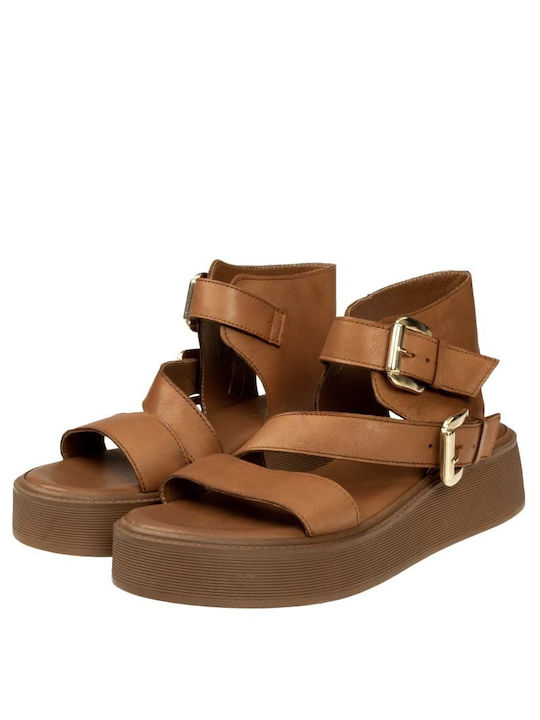 Carad Shoes Flatforms Leather Women's Sandals Tabac Brown