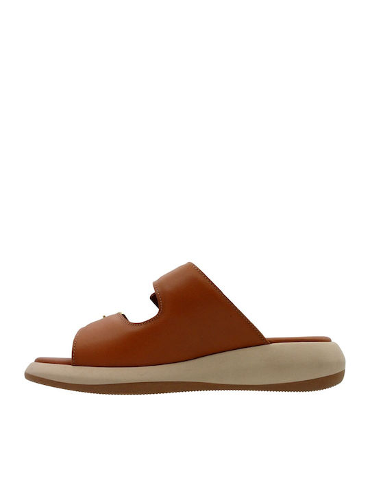 Leder Flache Sandalen für Damen Anatomisch Flatforms in Tabac Braun Farbe