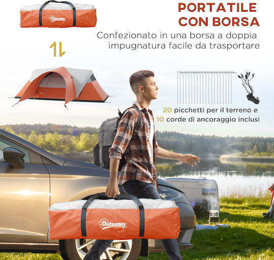 Outsunny Campingzelt Tunnel Orange 4 Jahreszeiten für 6 Personen 550x300x198cm