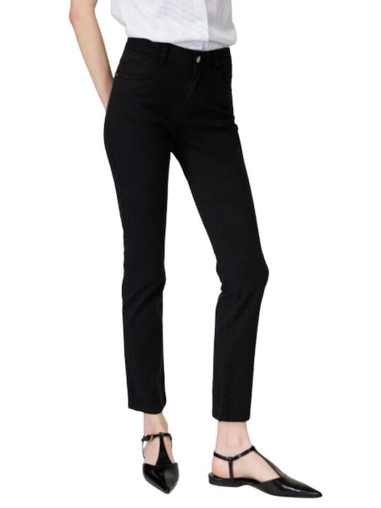 Sarah Lawrence Women's High-waisted Cotton Trousers in Skinny Fit Black