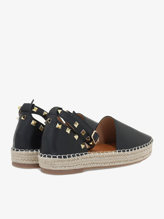 Lederne Damen Espadrilles mit Nieten in Schwarz Farbe